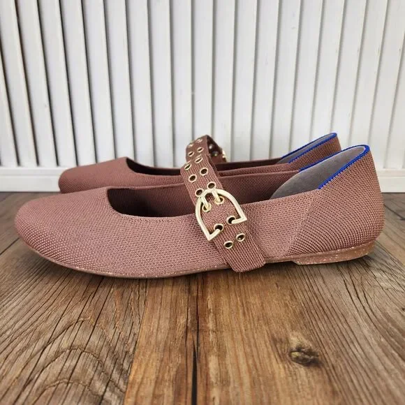 Rothy's The Ballet Mary Jane Flats Womens Size 9 Hazel Gold Buckle Comfort Shoes - Picture 3 of 9